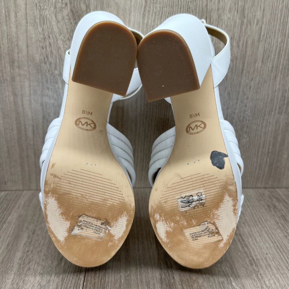 Michael Kors Royce Quilted Leather Platform Sandal Womens 8.5M Cross Strap White - Picture 14 of 15